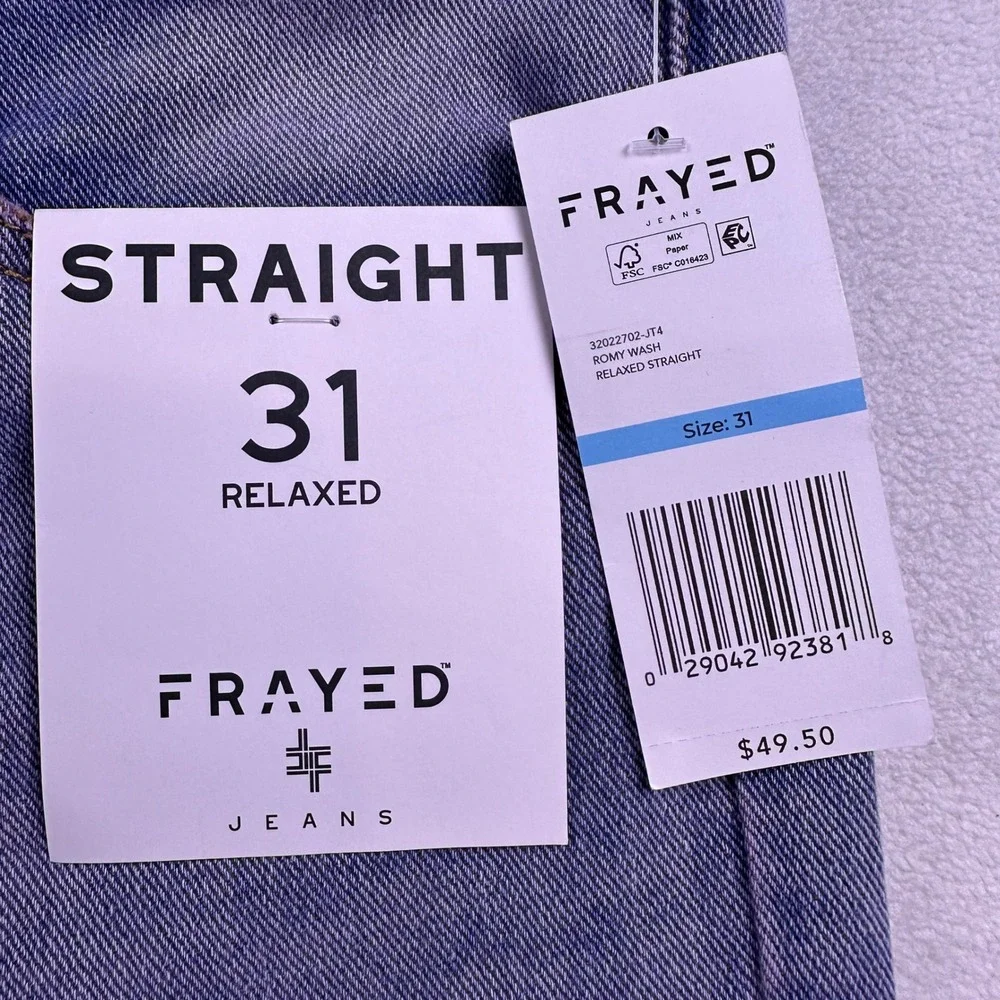 Frayed Jeans Womens‎ 31 Relaxed Straight Leg Denim Blue Romy Wash NWT Pink Tint